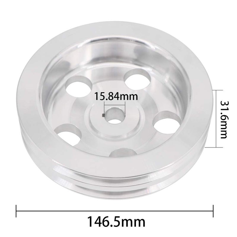 KIPA Aluminium Double groove Power Steering Pump Pulley For Chevy SBC BBC With key-way power steering units through 1984 with a 5/8" Shaft Satin Aluminium Finish Durable 2-Groove 8848-1 - Image 3